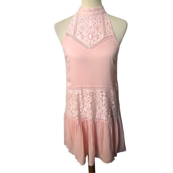 Gianni Bini Blush Pink Halter Strapless Lace Overlay Dress - Size XS - Picture 1 of 14